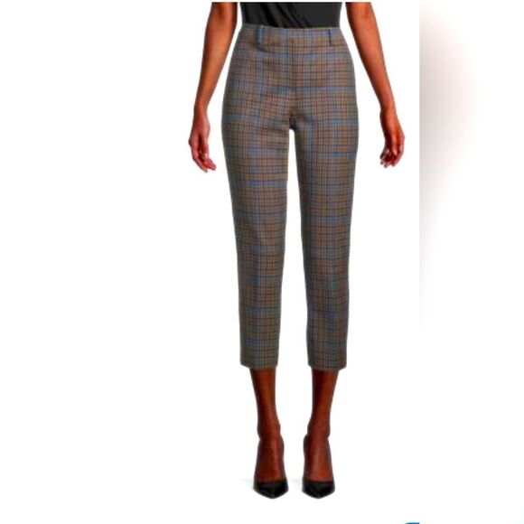 Theory Plaid Trousers in Brown and Blue Sz 6 - Picture 1 of 6